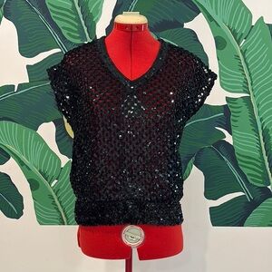 Vintage 70s Black Sequin Top